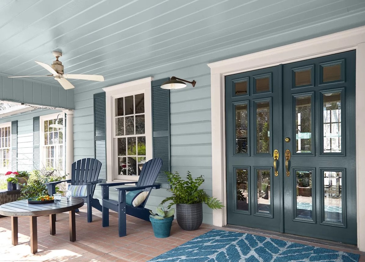 Freshly painted home exterior in warm neutral tones